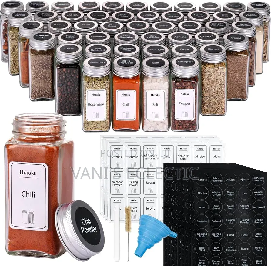 Square Glass Spice Jars Organizer Set