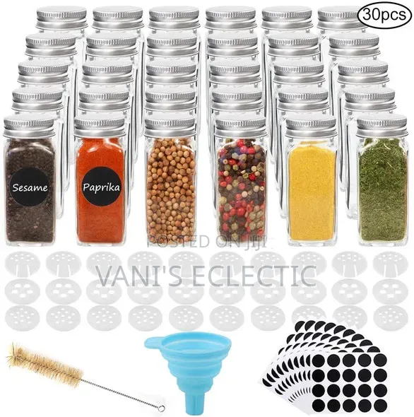 Square Glass Spice Jars Organizer Set