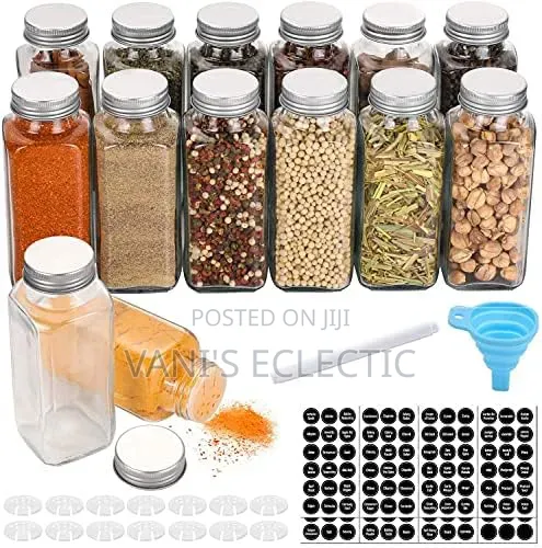Square Glass Spice Jars Organizer Set