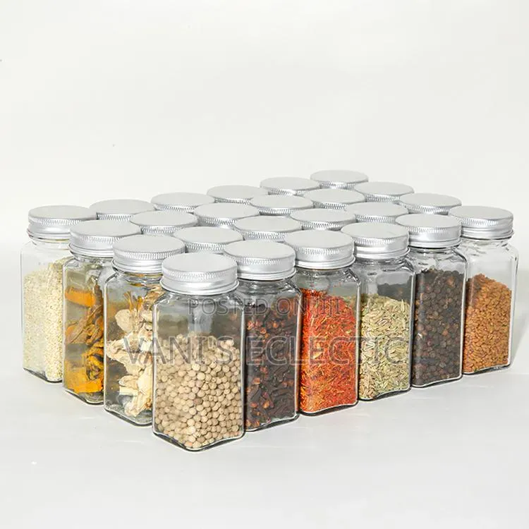 Square Glass Spice Jars Organizer Set