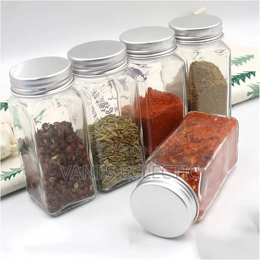 Square Glass Spice Jars Organizer Set