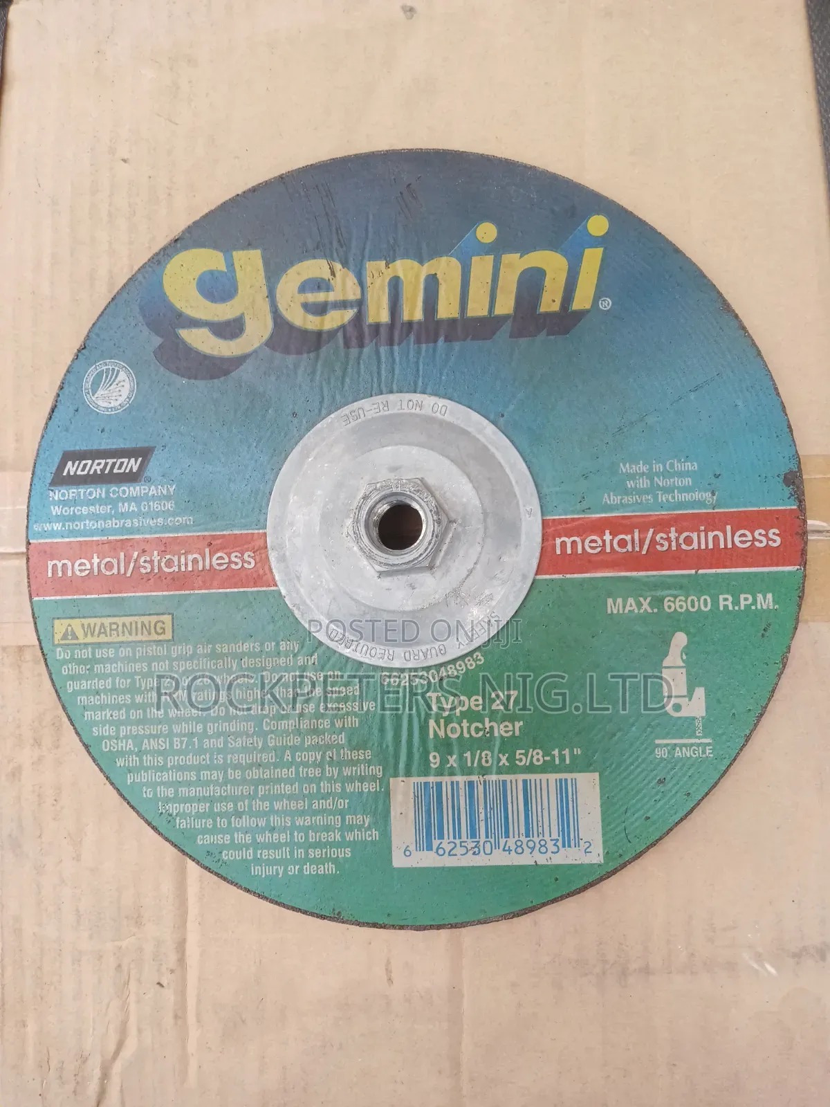 Norton- 9"x 1/8" X 5/8" - 11" Gemini Grinding Cutting Wheel T27 24