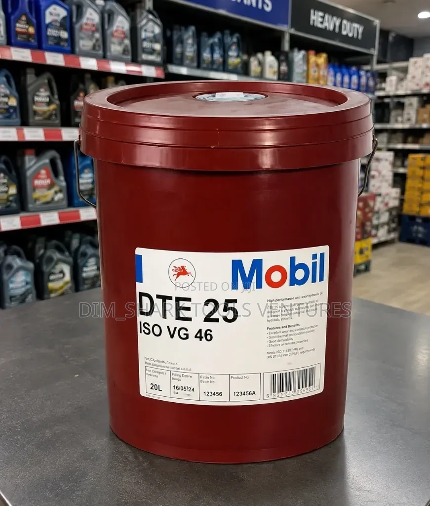 20-Liter Pail of Mobil DTE 25, a Premium High Anti-Wear Hydraulic Oil
