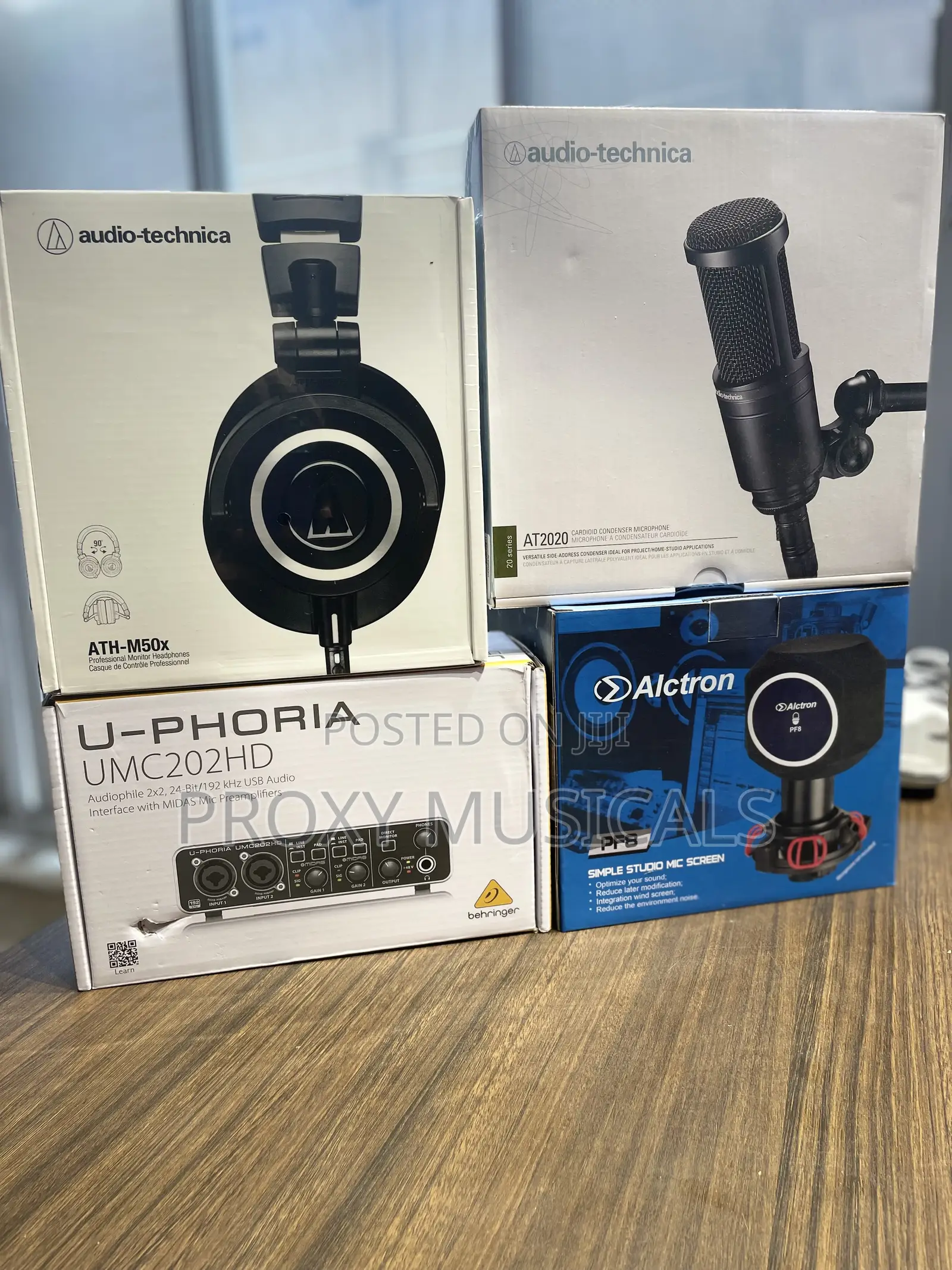 ATH M50x Headphone, Behringer UMC202HD, AT2020 Mic Alctron Pop Filte