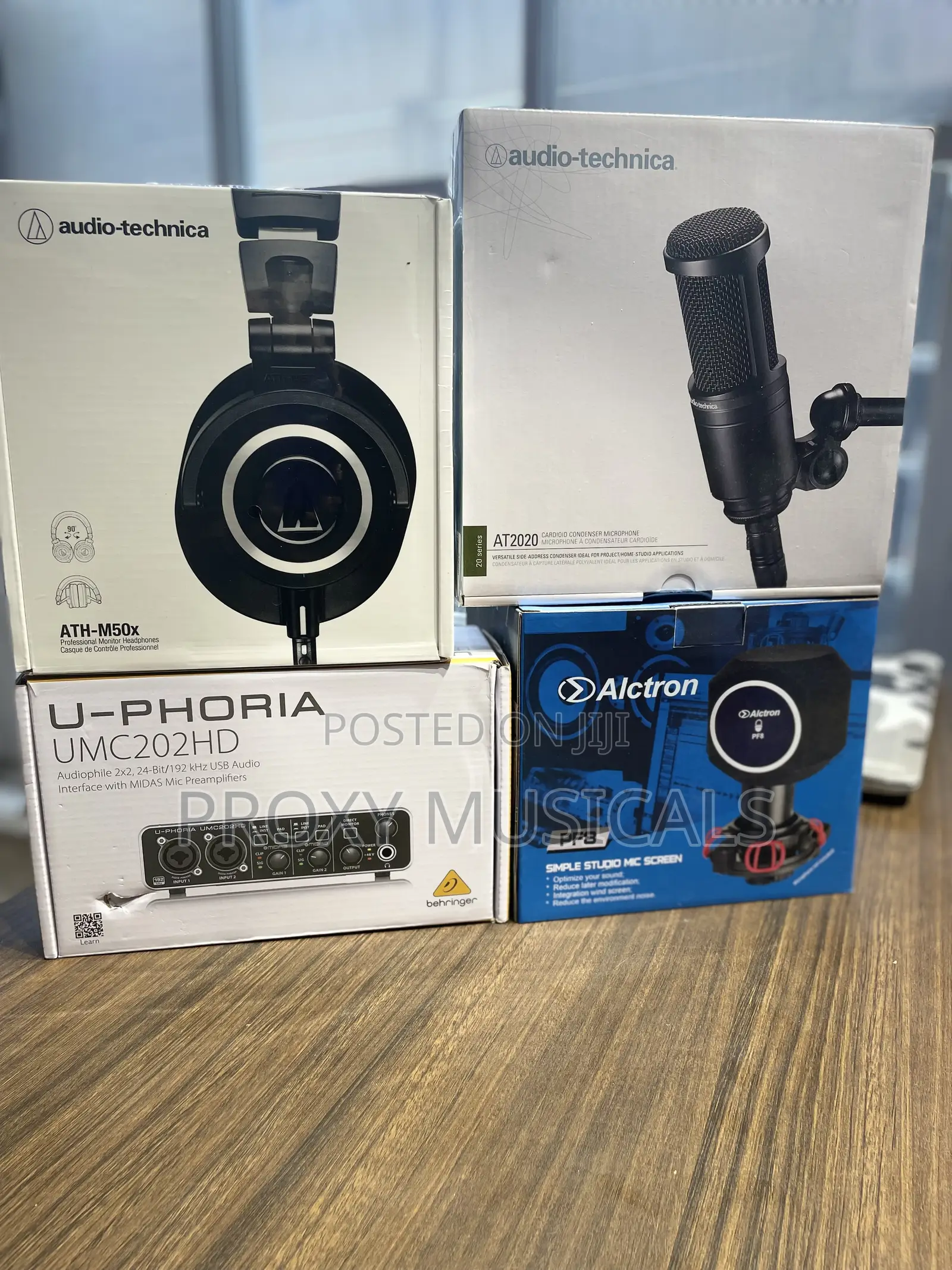 ATH M50x Headphone, Behringer UMC202HD, AT2020 Mic Alctron Pop Filte