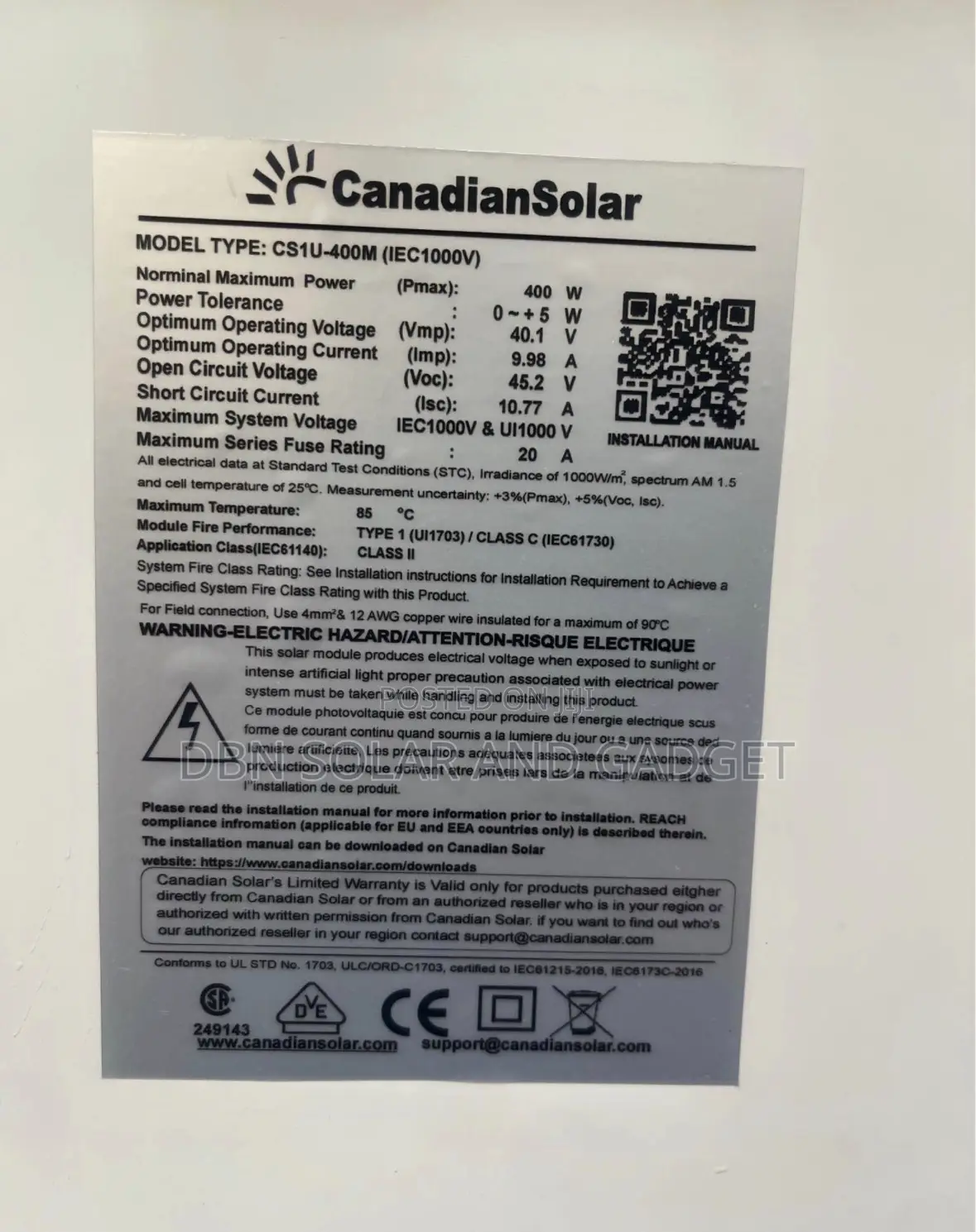 400w Canadian Mono Solar Panel 96cell Very Good Quality and Reliable