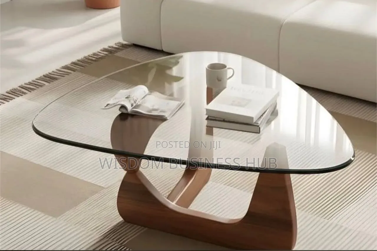 Triangular Glass Coffee Table With Wooden Base