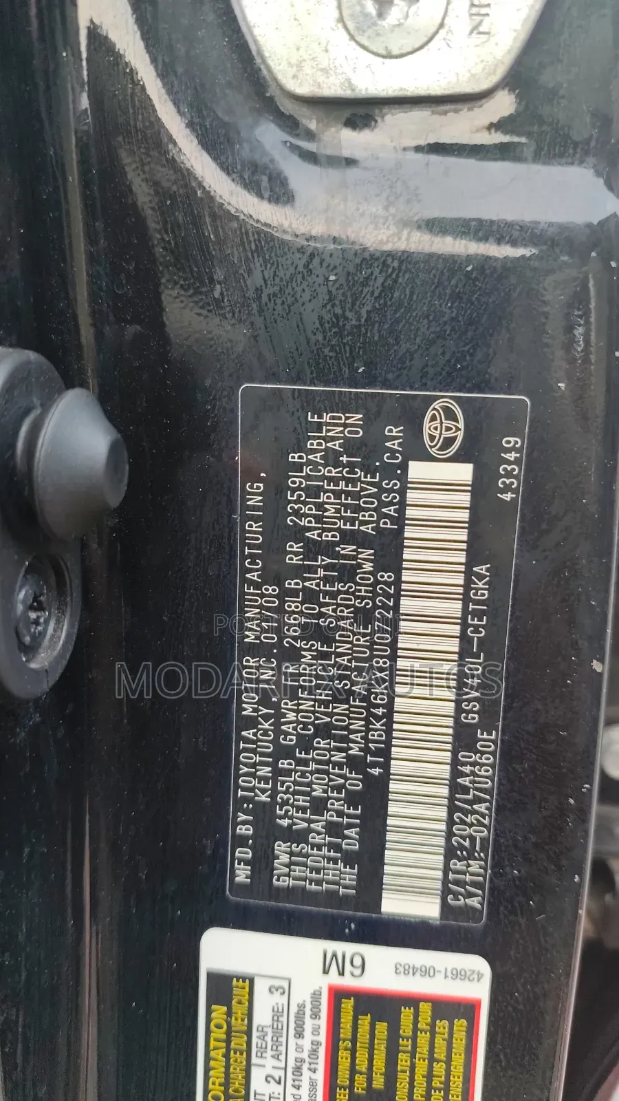 Toyota Camry XLE V6 4dr Sedan (3.5L 6cyl 6AM) 2008 Black