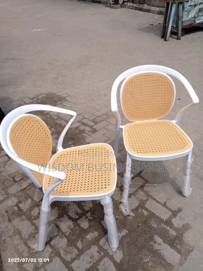 White Frame Rattan Effect Plastic Chair