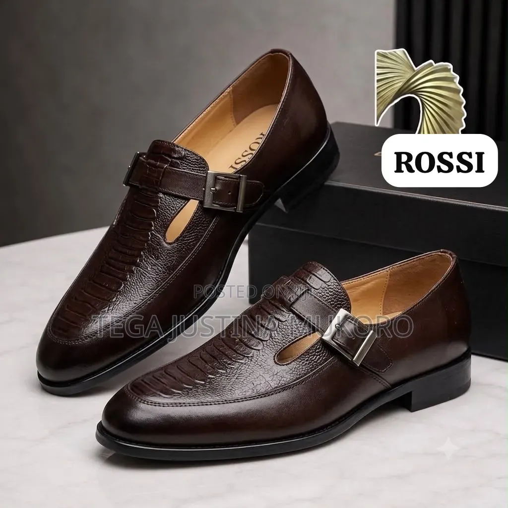 Pure Leather Rossi Men's Buckle Closure Flat Shoes