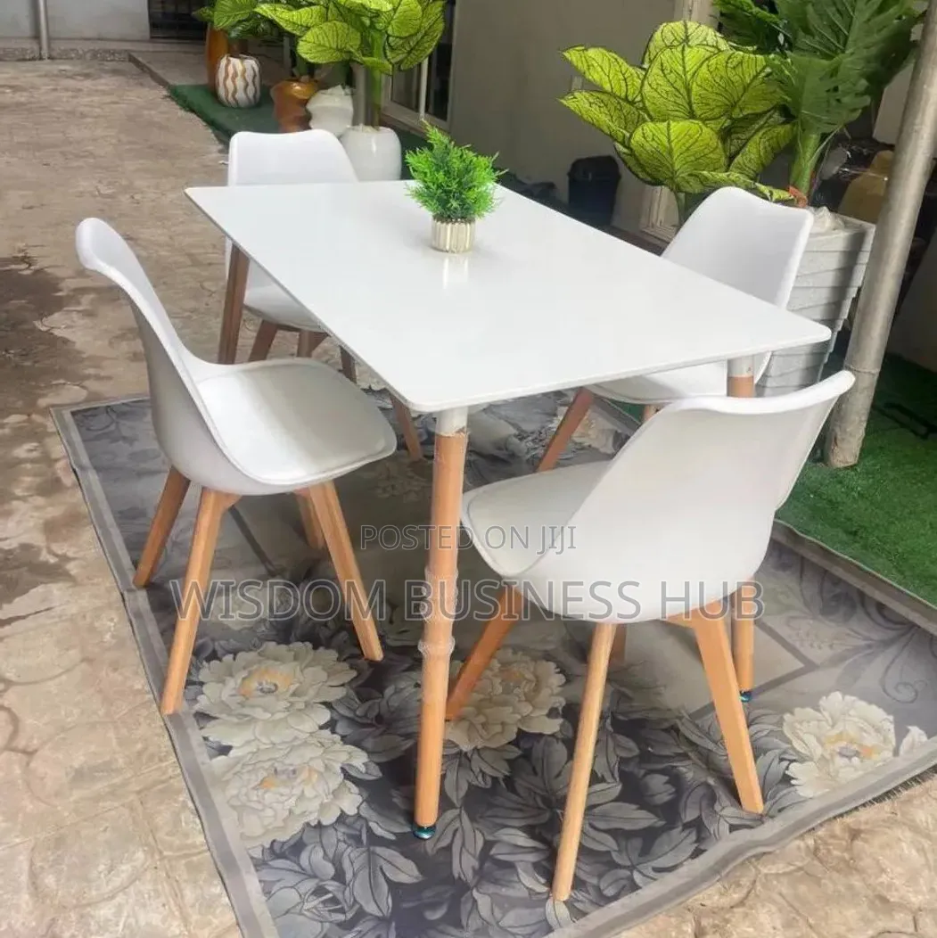 Square White Dining Set With Wooden Legs