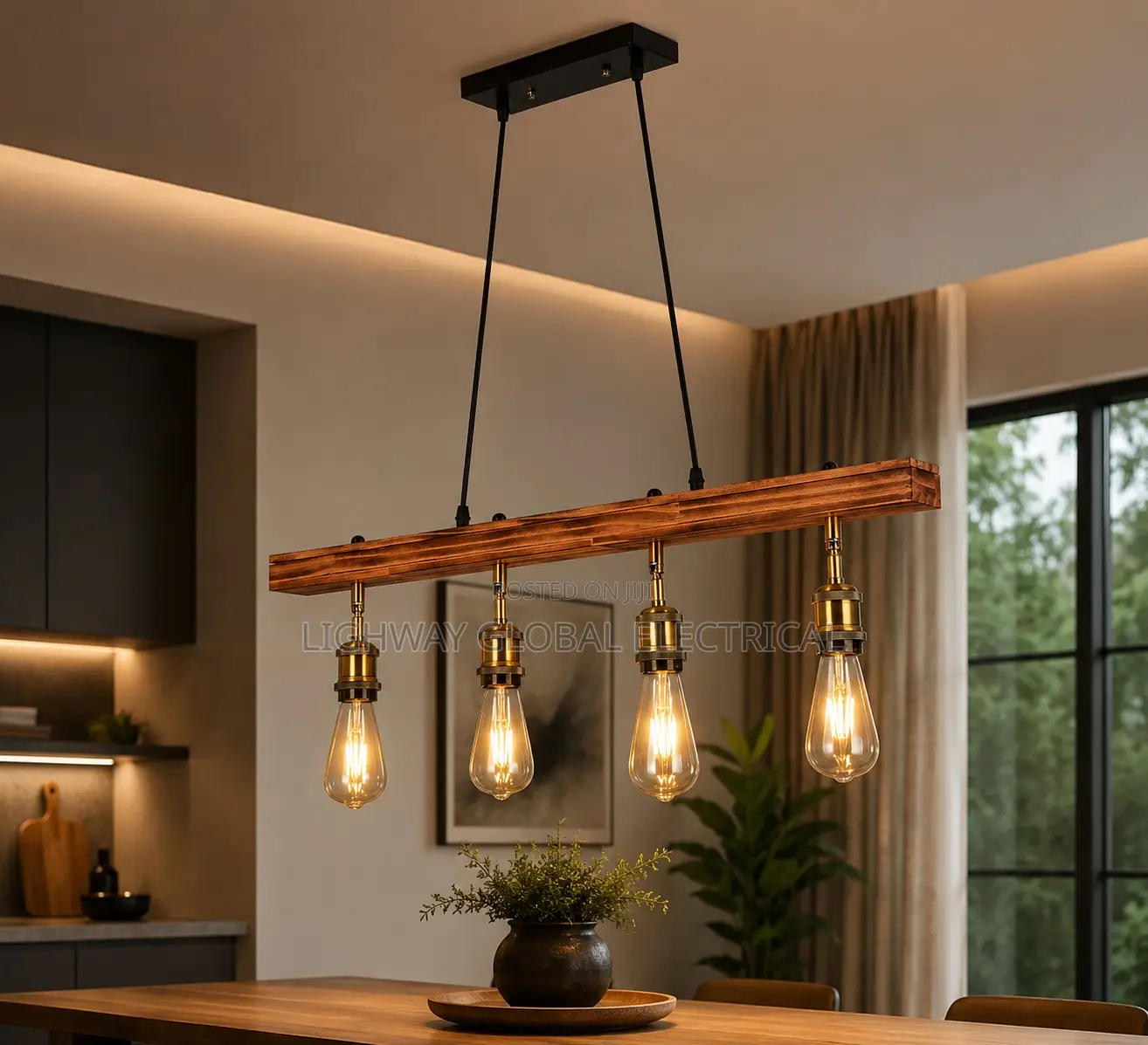 Retro Industrial Loft Bar, Restaurant Wooden Aesthetic Chandelier