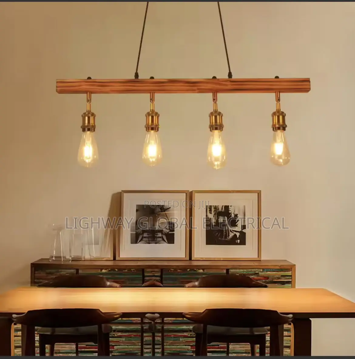 Retro Industrial Loft Bar, Restaurant Wooden Aesthetic Chandelier