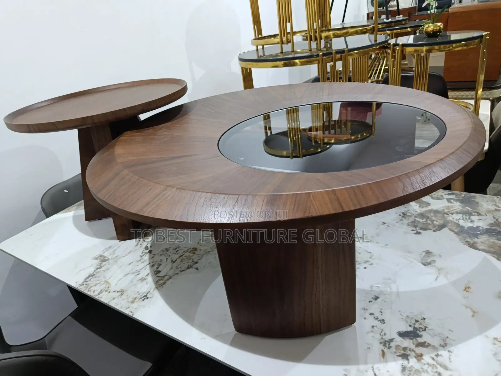Luxury Modern Wooden Coffee Table Set (2-Piece) With Glass Top