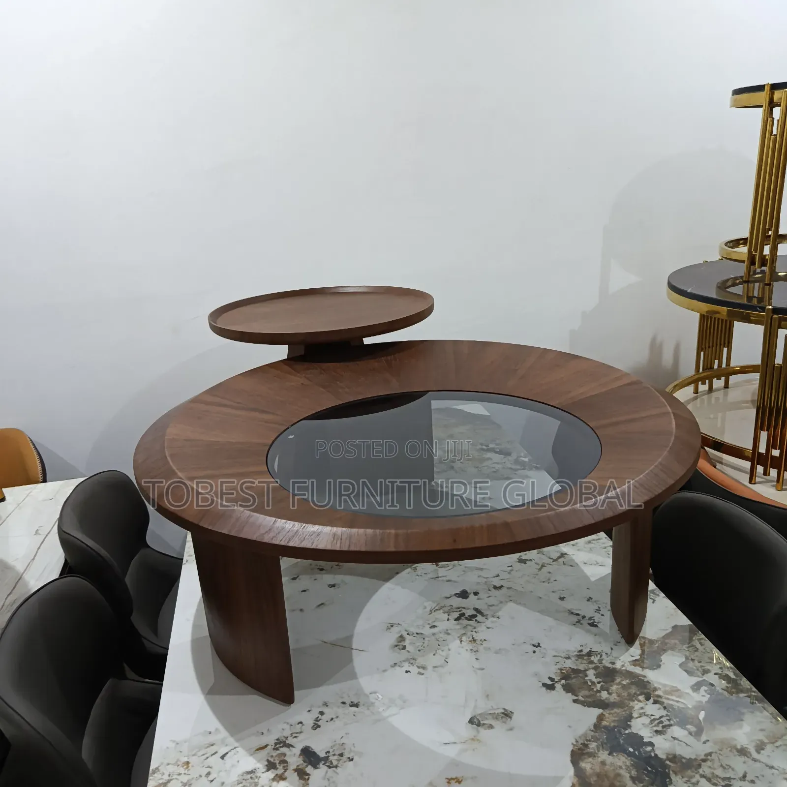 Luxury Modern Wooden Coffee Table Set (2-Piece) With Glass Top