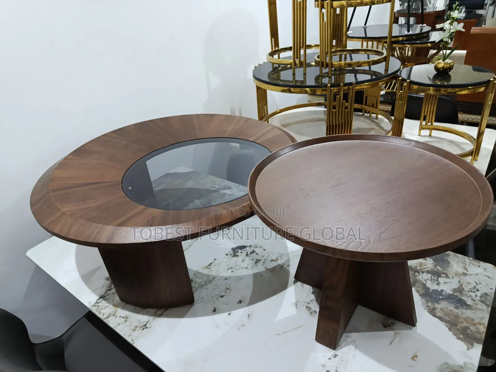 Luxury Modern Wooden Coffee Table Set (2-Piece) With Glass Top