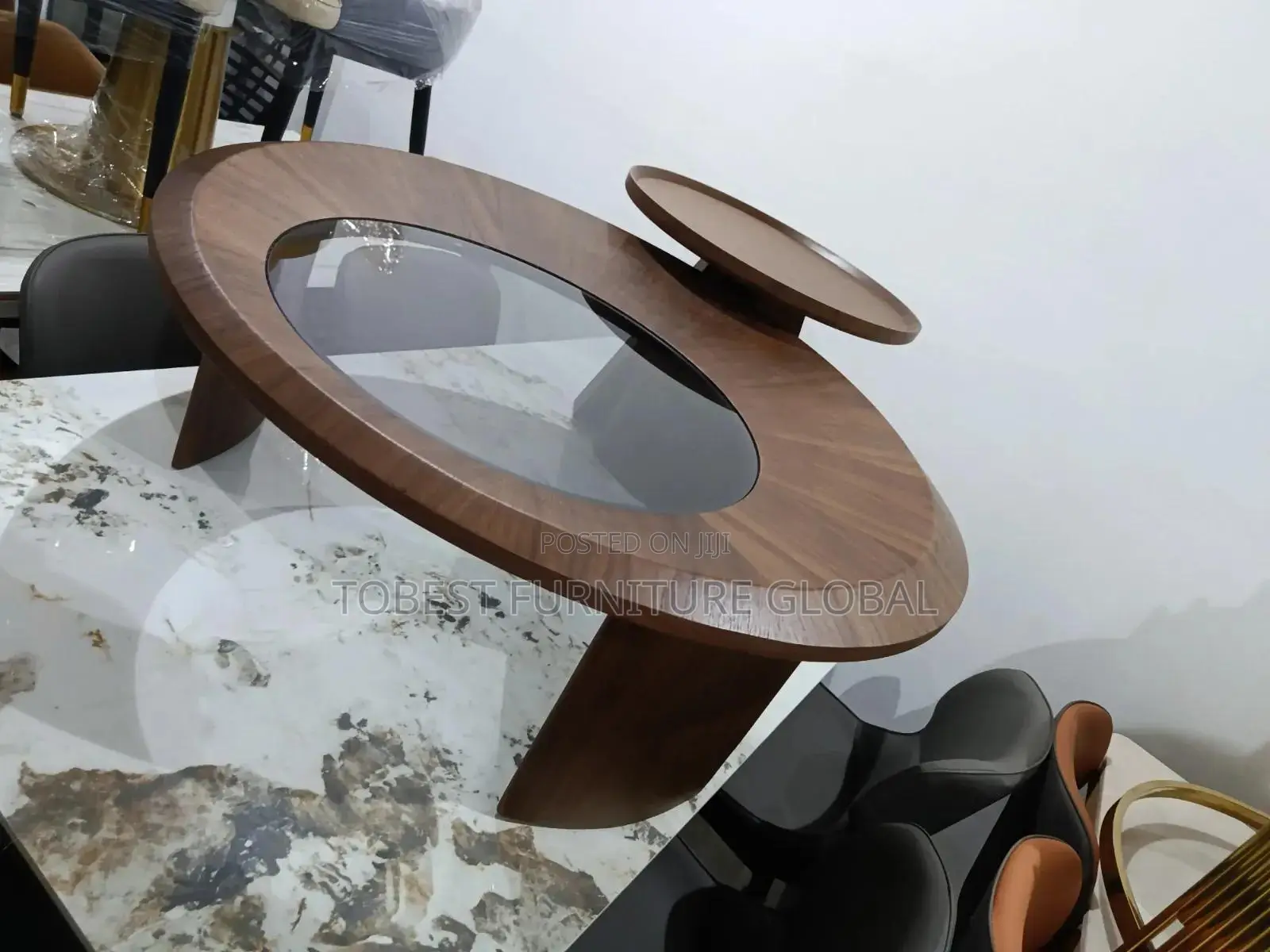 Luxury Modern Wooden Coffee Table Set (2-Piece) With Glass Top