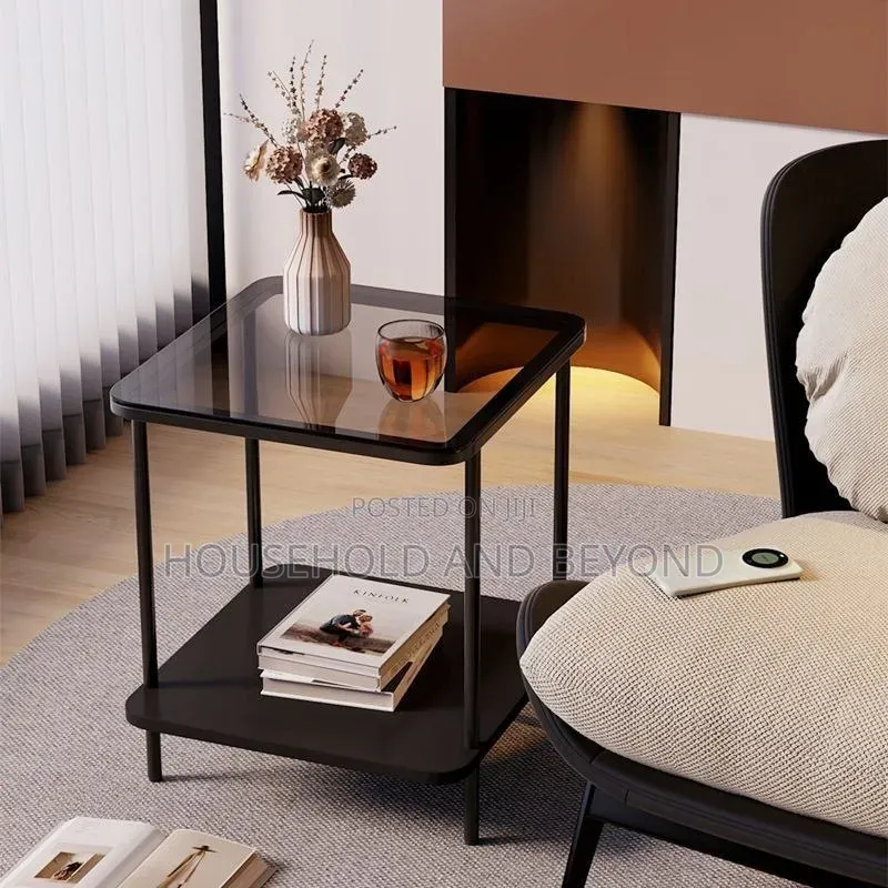 Modern 2-Tier Tempered Glass Side Table – Bedside Nightstand End Table