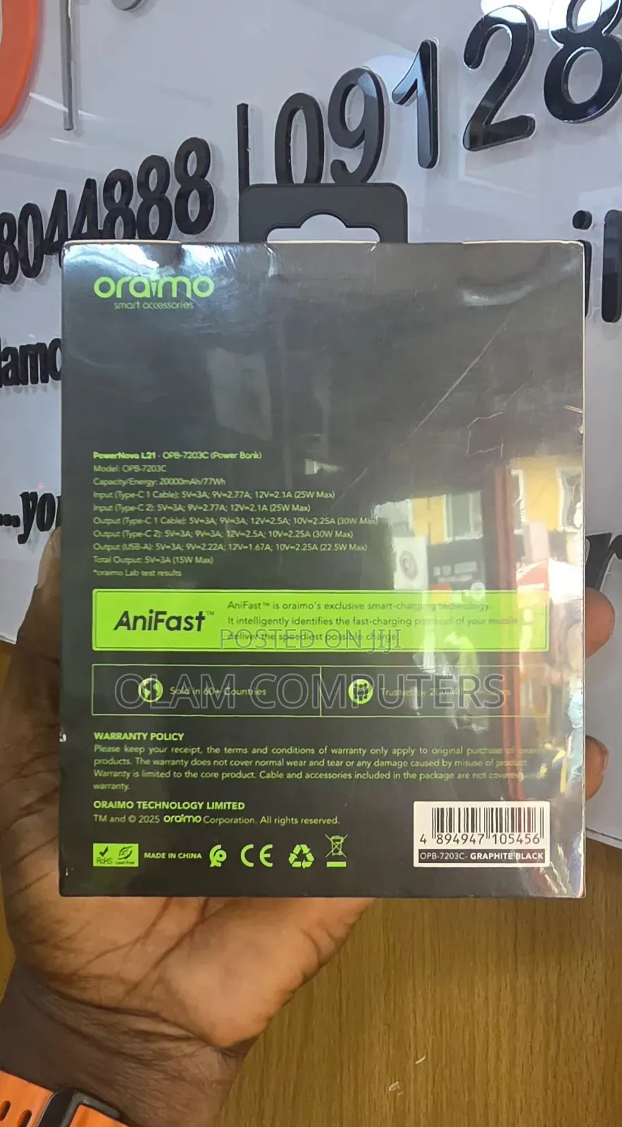 Oraimo Pocket Size 30W Fast Charging 20000mAh Power Nova L21