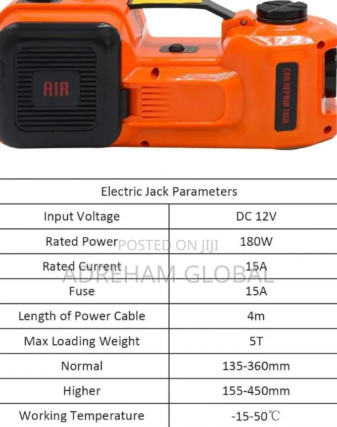 Electric Car Jack 5Ton 12V Hydraulic With Tire Inflator Pump LED, Jack