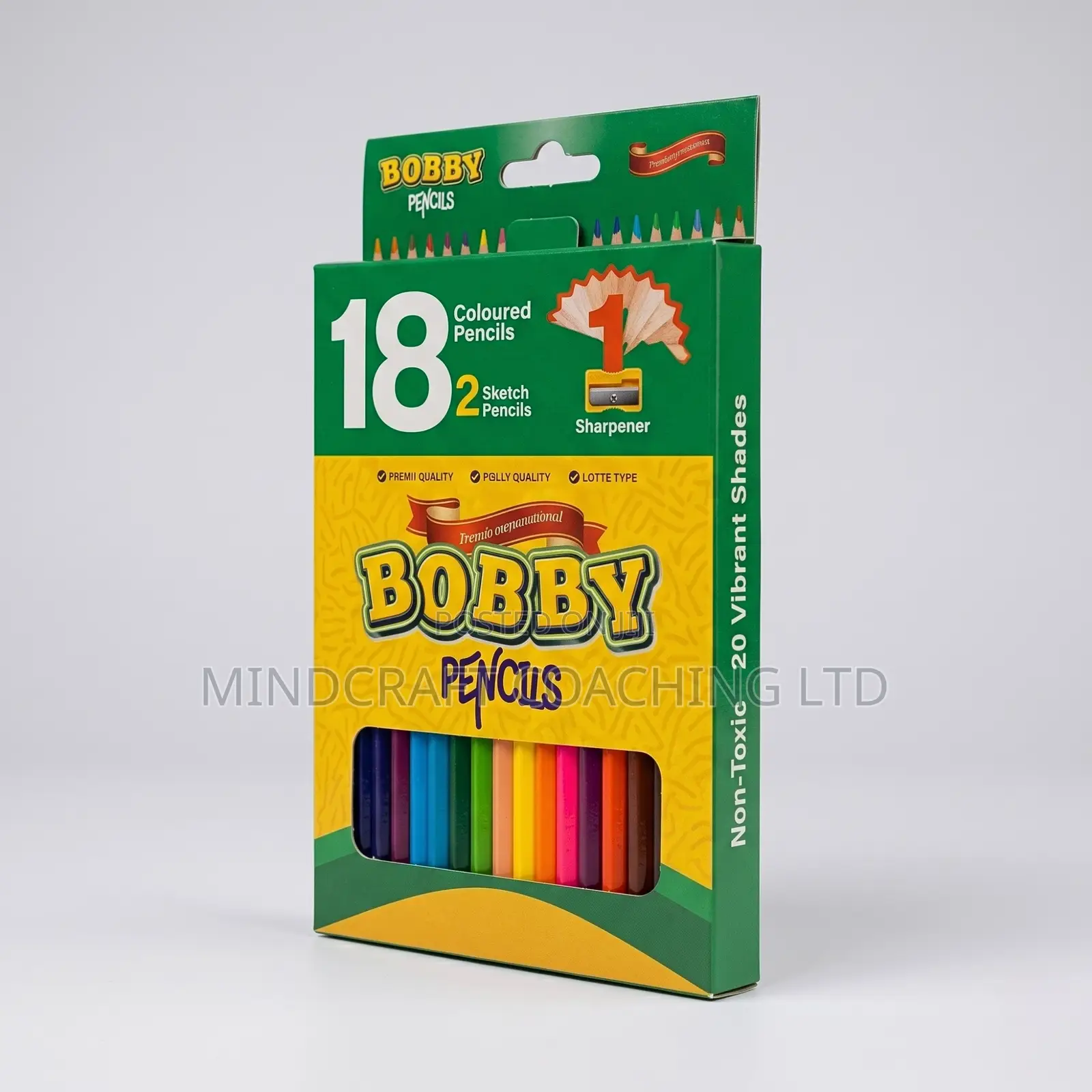Bobby Pencil 20 Piece Set With 18 Colour Pencils and 2 HB Pencils