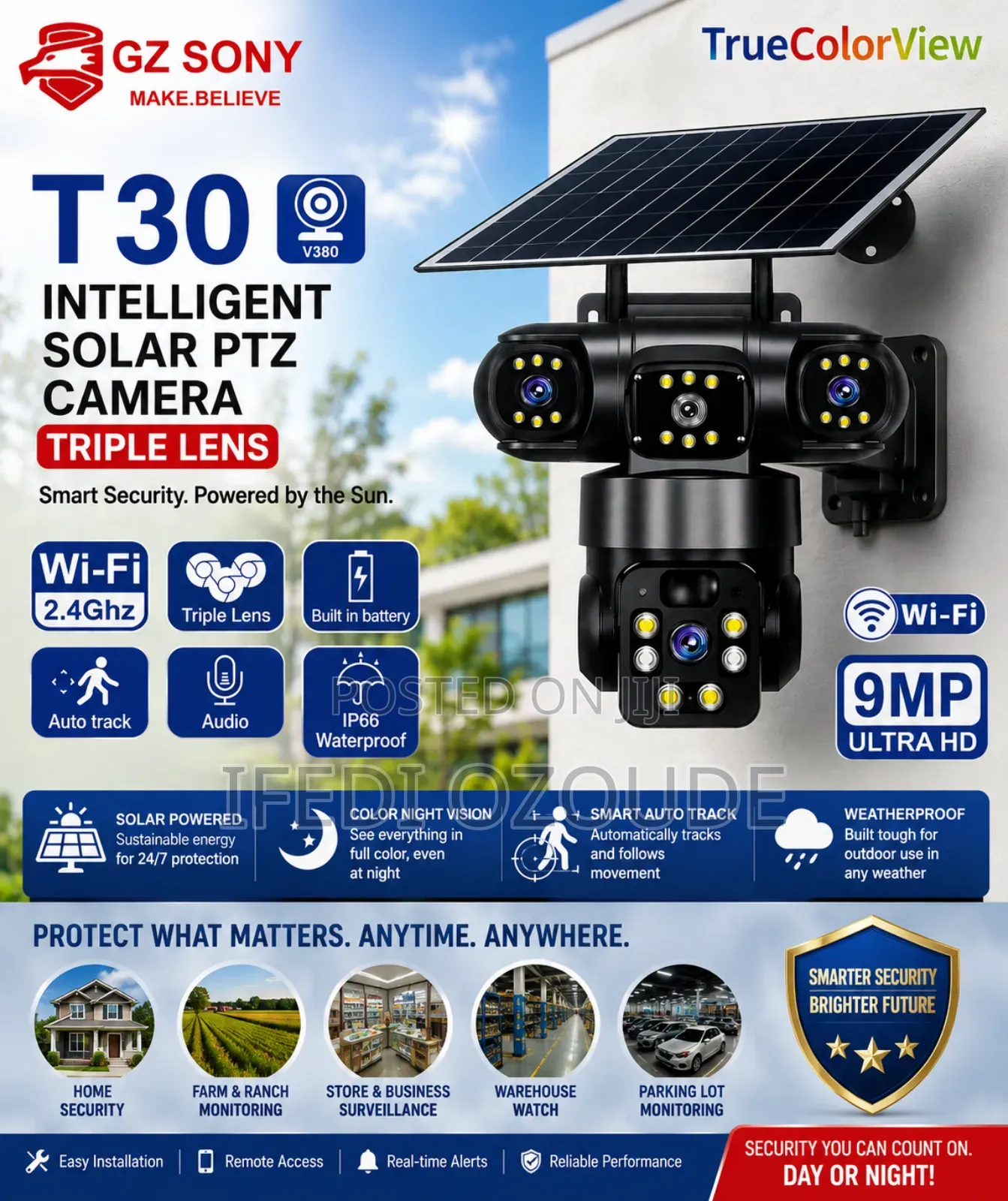 V380 3lens Wifi Solar Camera