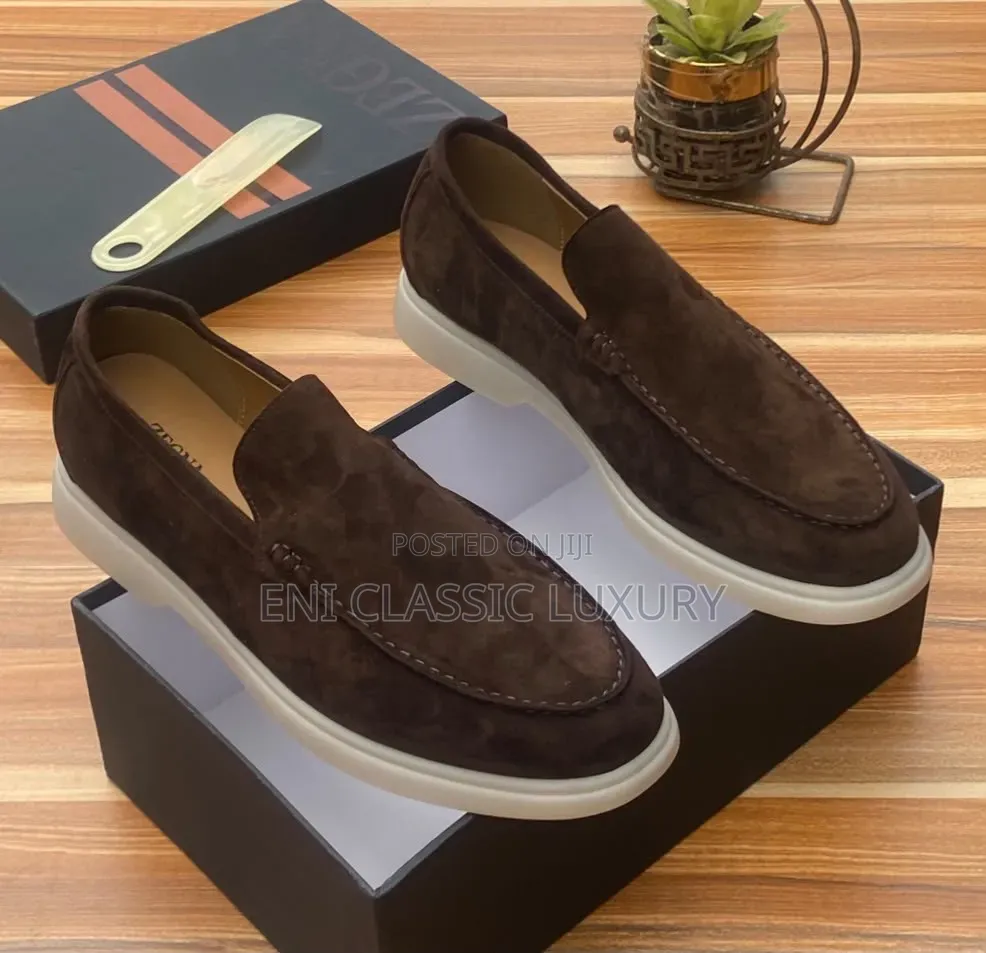 Leather & Suede Loafers Shoes Zegna Best Quality Well Branded Package