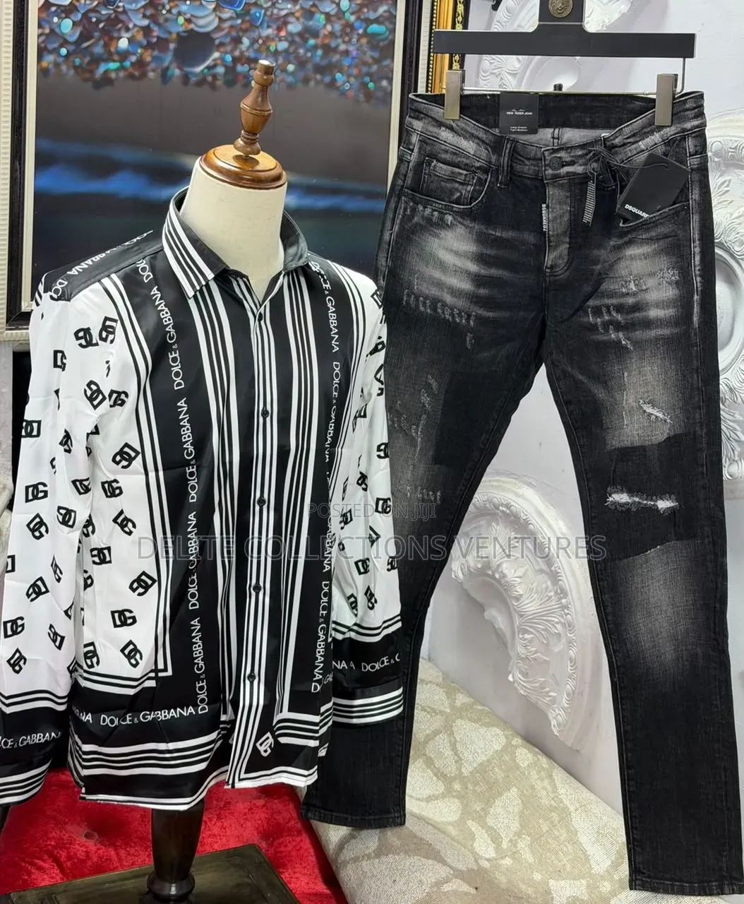 *High Quality Luxury D G Slick Shirt and Dg Jeans Combo Outfit