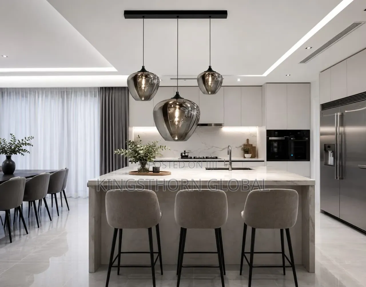 Modern 3-Light Smoked Glass Pendant Chandelier