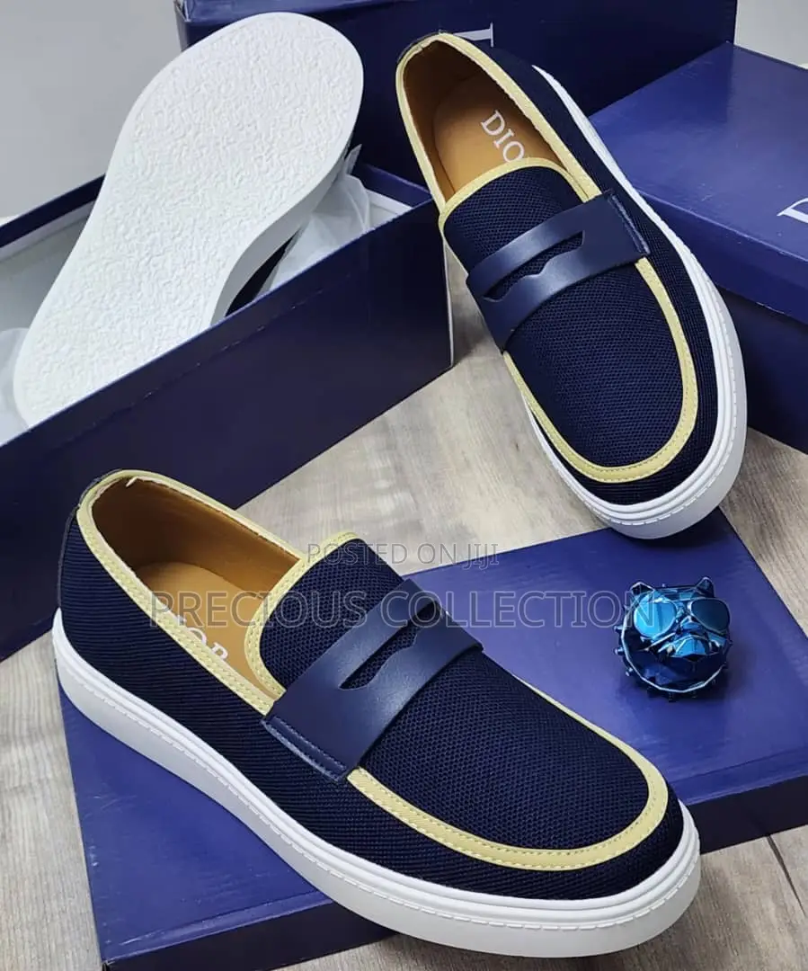 Men’s Dior White Sole Black and Blue Loafers