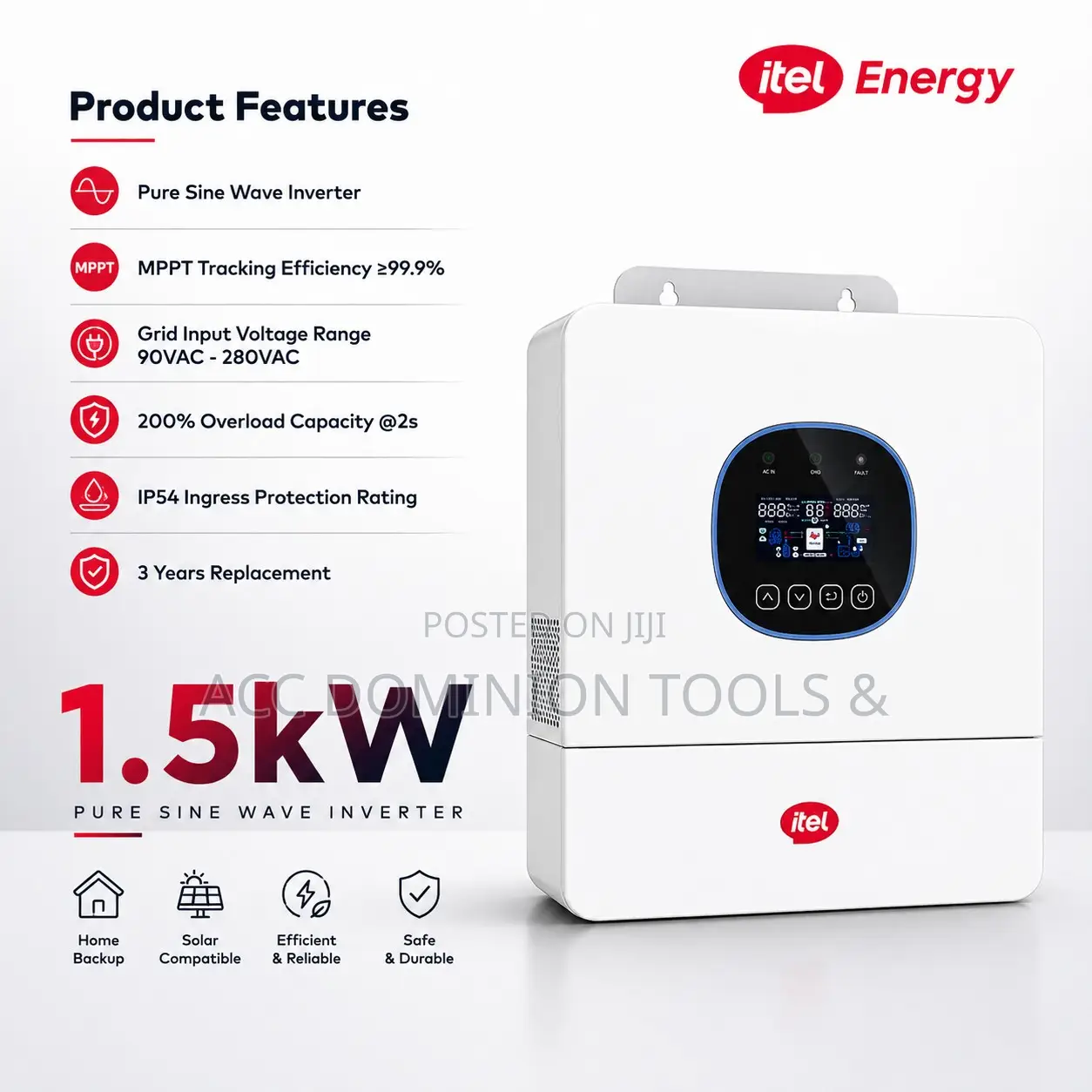 Itel 1.5kva Hybrid Inverter Ip54+1.5kw+12v+1phase+Mppt650w
