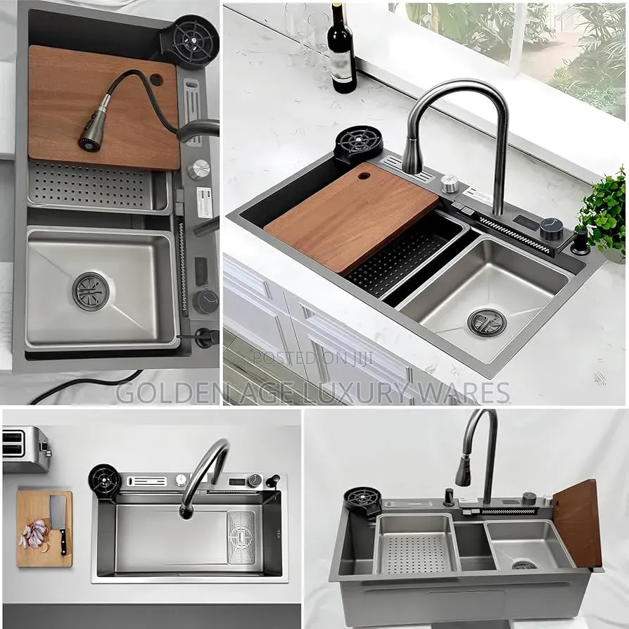 Grey Luxury Kitchen Sink With 2 Button