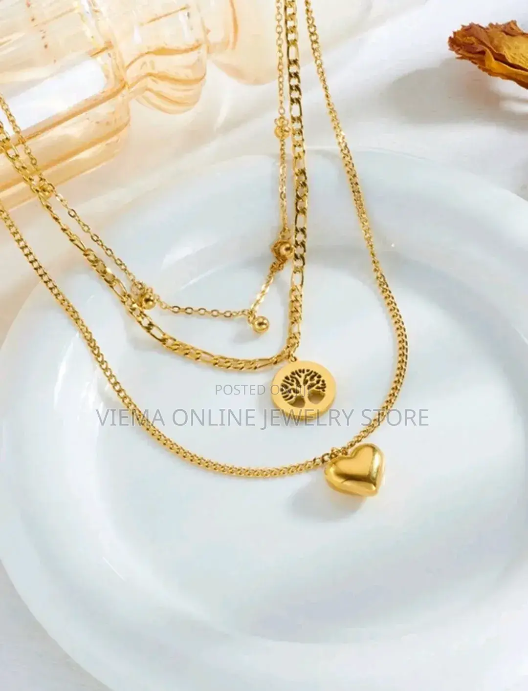 1 Set Life Tree Rhinestone Heart Pendant Necklace