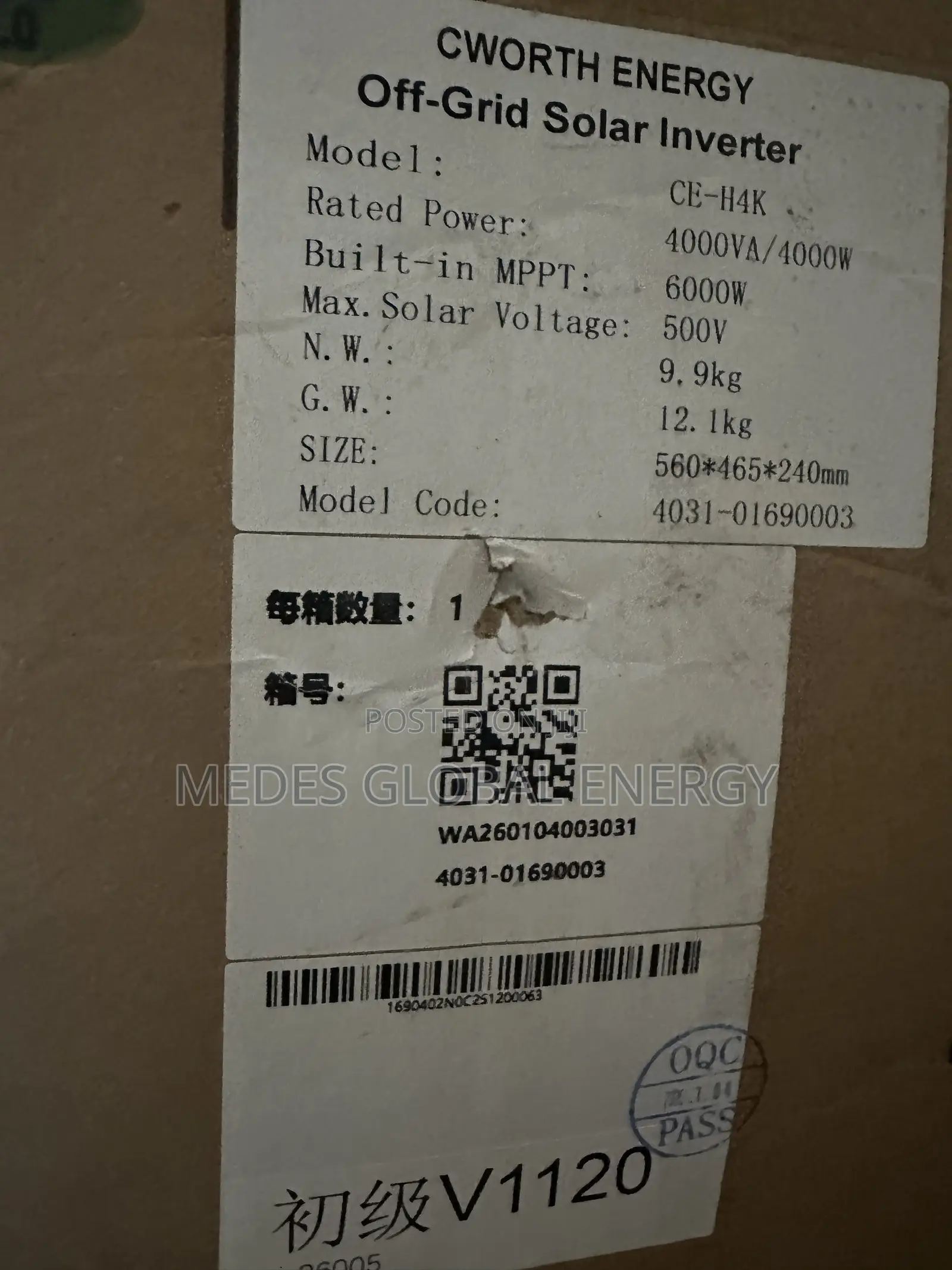 4kva/4000w 24v Cworth Hybrid Solar Inverter