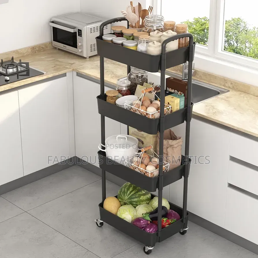 4-Tier Aluminum Plastic Rolling Utility Cart With Wheels for Storage