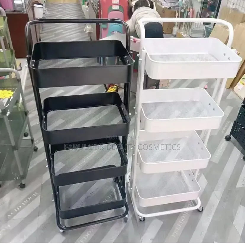 4-Tier Aluminum Plastic Rolling Utility Cart With Wheels for Storage