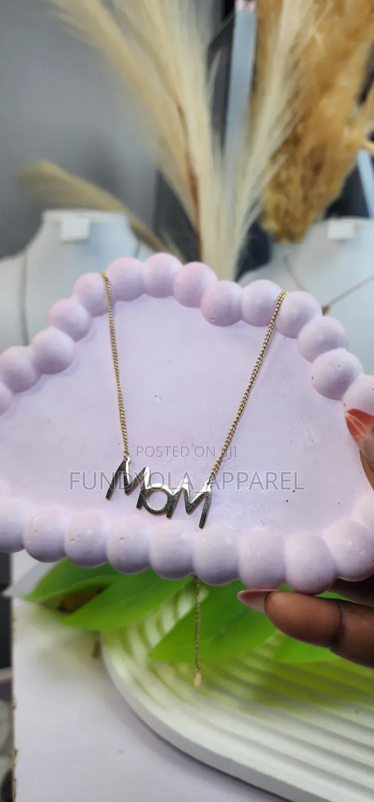 Mom Engraved Gold Titanium Necklace