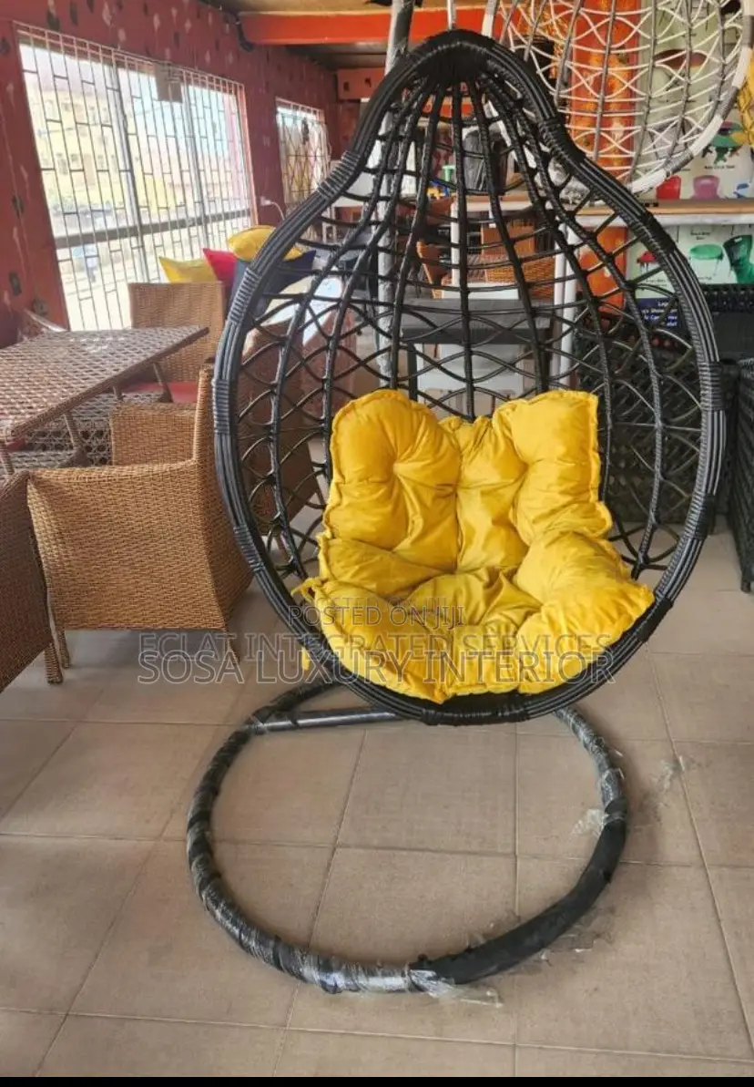 Premium Luxury Yellow Hanging Swing Chair With Black Cushion