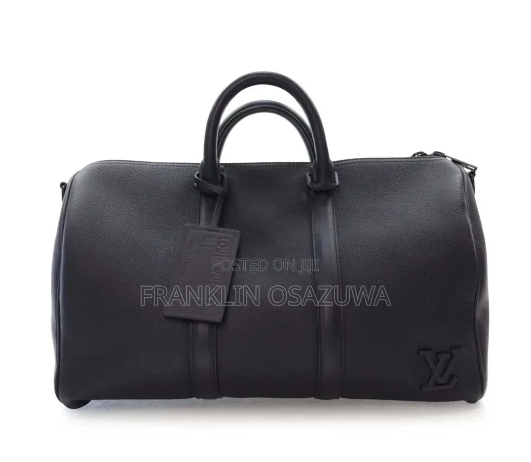 Luxury Black Leather Travel Duffle Bag