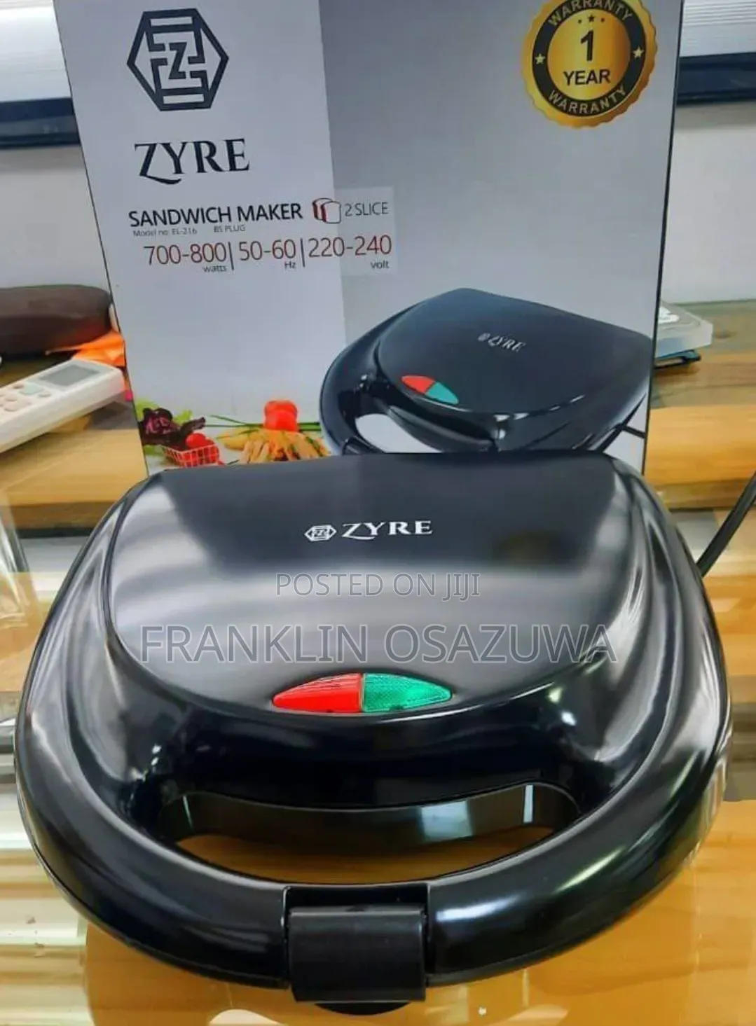 ZYRE 2 Slice Non-Stick Sandwich Toaster – 700–800W