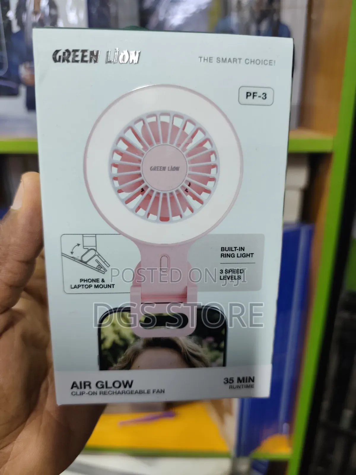 Green Lion Pf3 Air Glow Clip on Rechargeable Fan