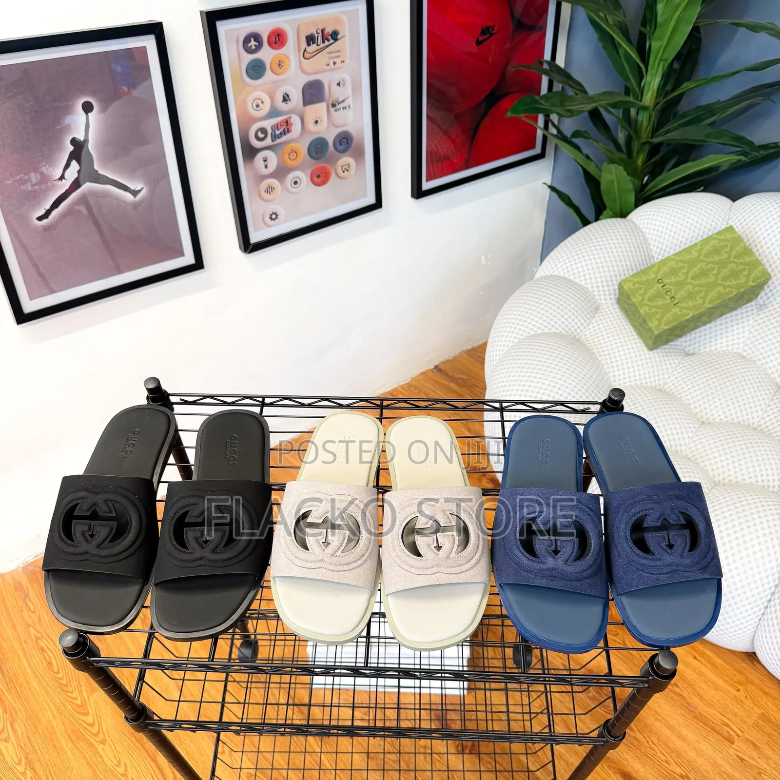 Original Gucci GG Logo Leather Slippers