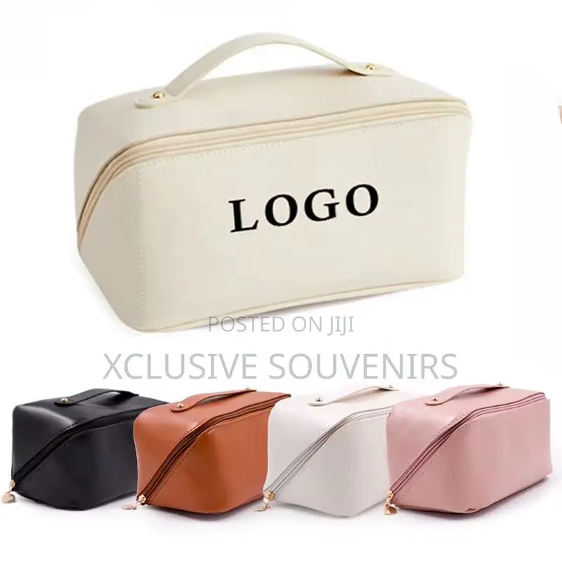 Custom Logo High Quality Leather Travel Toiletry Makeup Cosmetic Bag