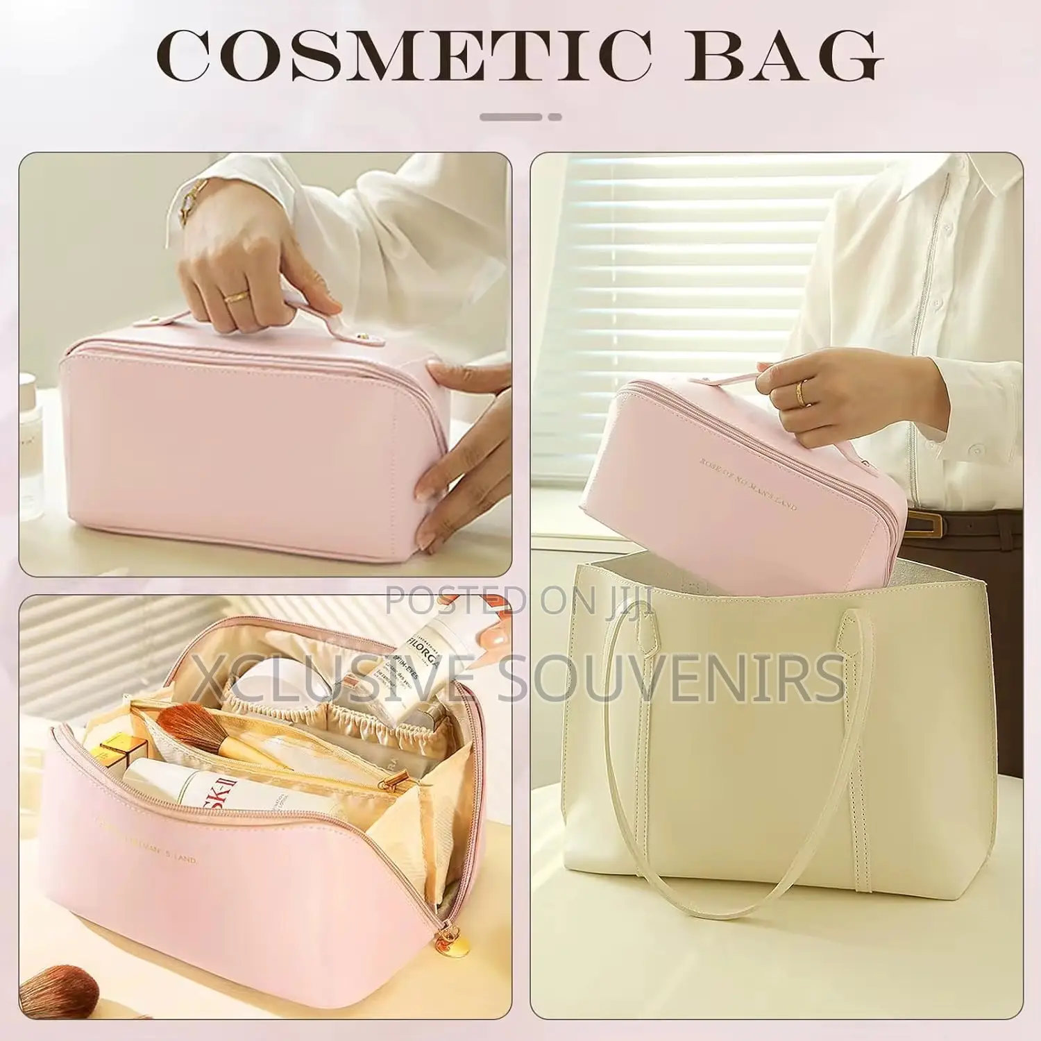 Custom Logo High Quality Leather Travel Toiletry Makeup Cosmetic Bag