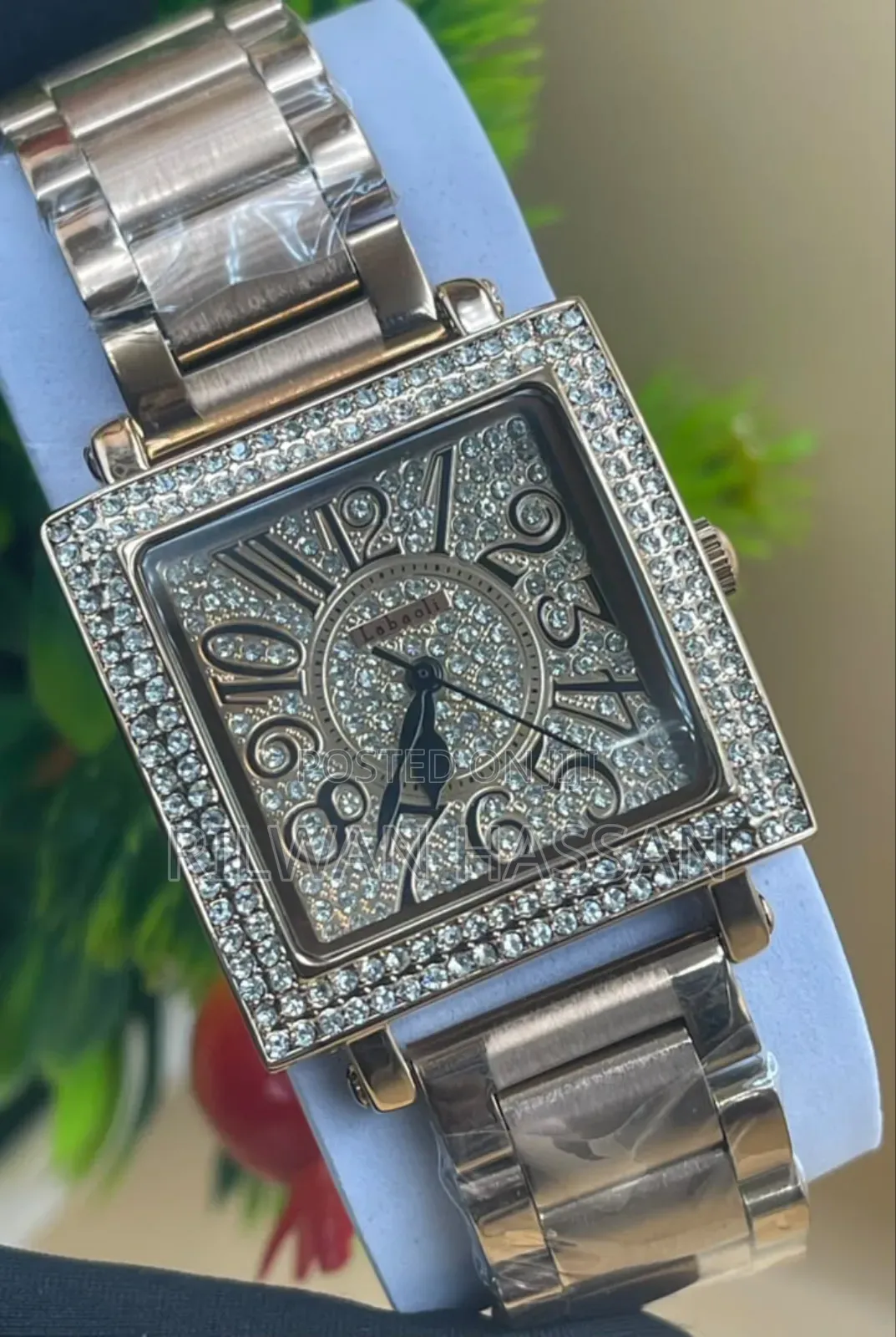Laboli Stone Dotted Square Face Chain Wrist Watch