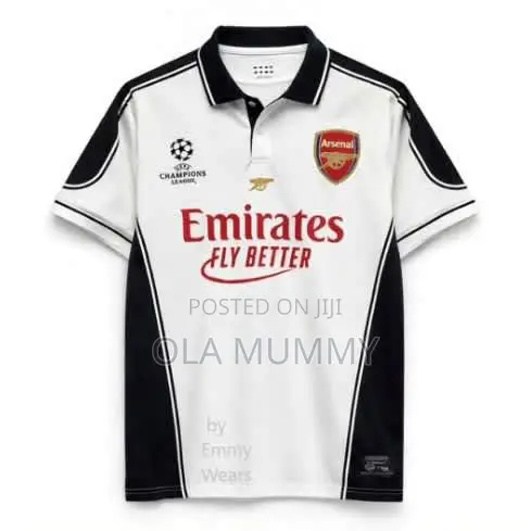 Arsenal Latest Champions Polo Jersey - White Black Design