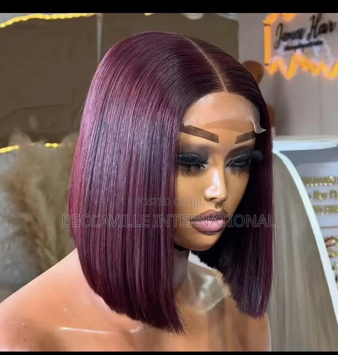 10” Super Double Drawn Vietnam Burgundy Bone Straight Wig With 2by4