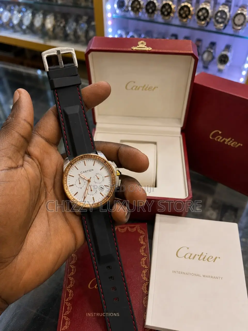 Cartier Quality Luxury Men Rubber Strap Wristwatch