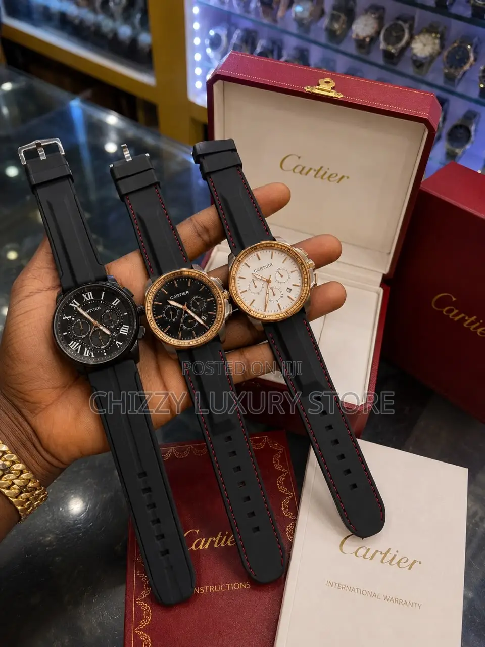 Cartier Quality Luxury Men Rubber Strap Wristwatch