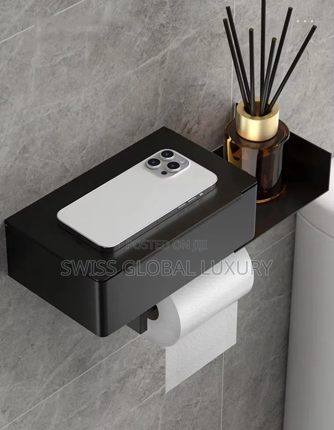 Simple Black Wall Mounted Toilet Paper Holder, Stainless Steel